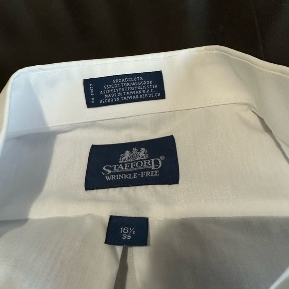 Stanford white wrinkle free button down long sleeved men’s shirt size 161/2 35 - Picture 3 of 4